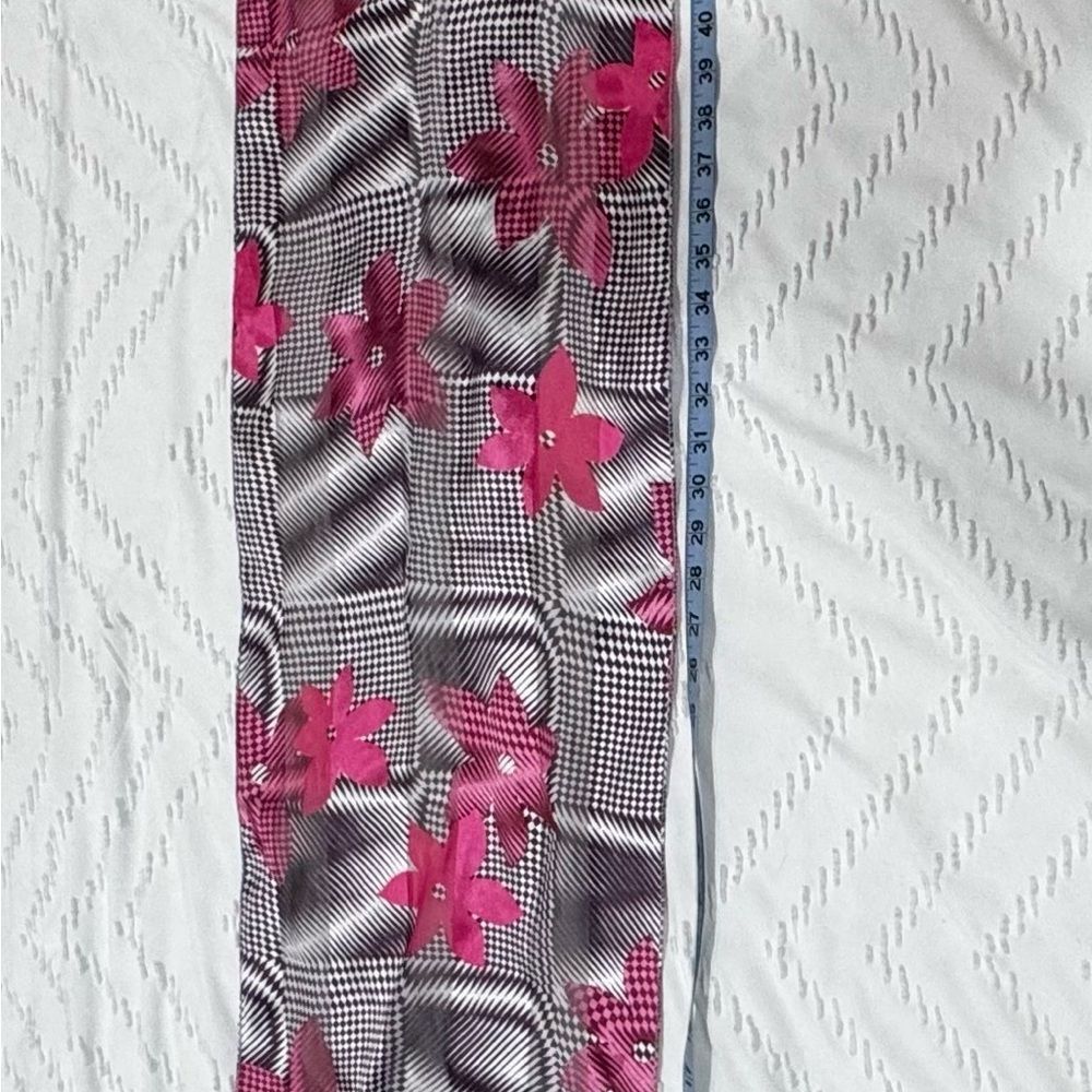 Vintage Pink Floral Scarf with Black & White Check Pattern